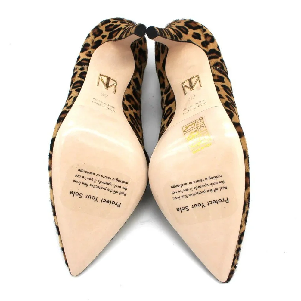 Tamara Mellon Leopard Print Calf Hair Stiletto Heel Pointed Pumps 37 NEW Pony